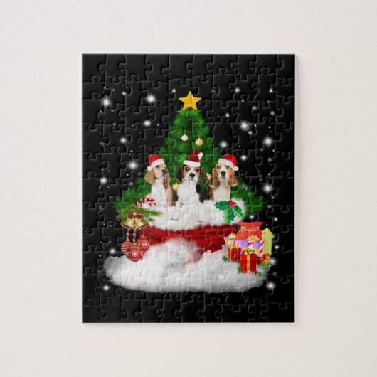 Drie beagles kerstmis met kerstboom legpuzzel (Verticaal)