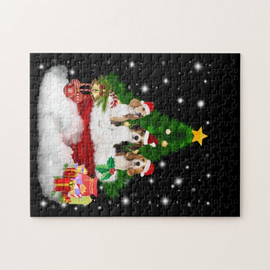Drie beagles kerstmis met kerstboom legpuzzel (Horizontaal)