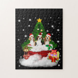 Drie beagles kerstmis met kerstboom legpuzzel
