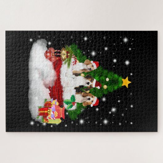 Drie beagles kerstmis met kerstboom legpuzzel (Horizontaal)