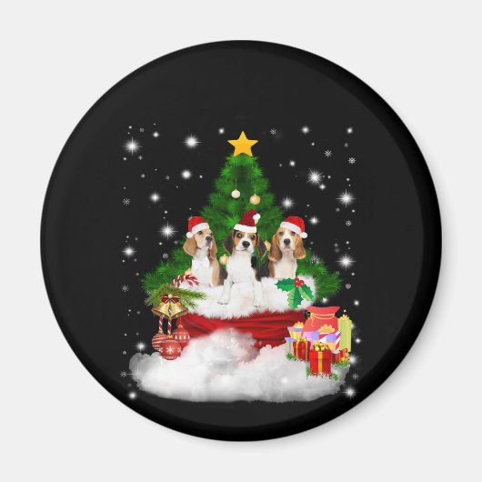 Drie beagles kerstmis met kerstboom magneet (Voorkant)