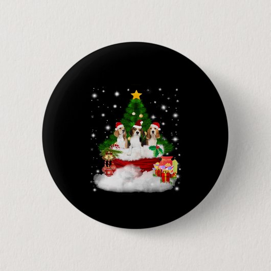 Drie beagles kerstmis met kerstboom ronde button 5,7 cm (Voorkant)