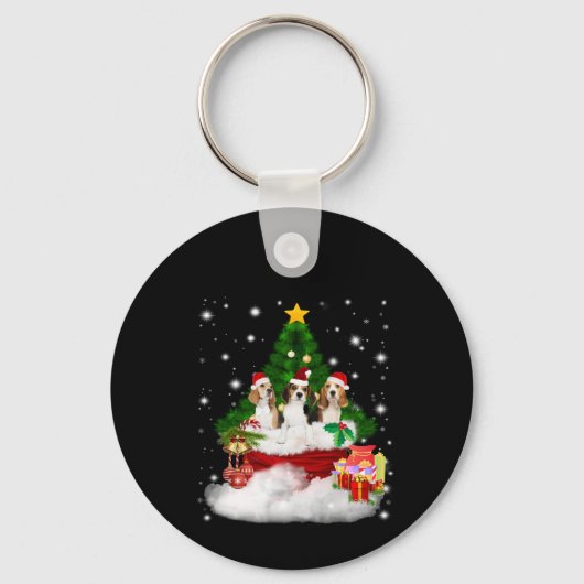 Drie beagles kerstmis met kerstboom sleutelhanger (Voorkant)