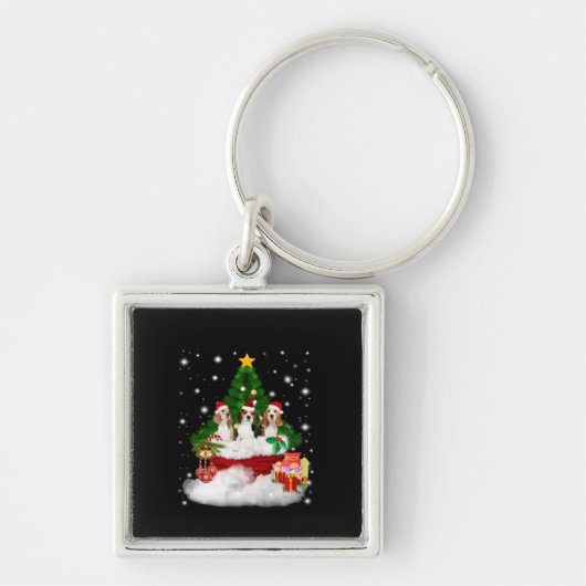 Drie beagles kerstmis met kerstboom sleutelhanger (Voorkant)