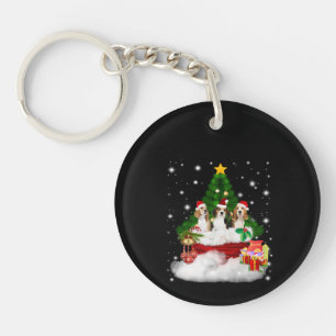 Drie beagles kerstmis met kerstboom sleutelhanger