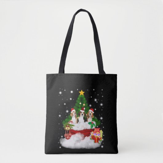 Drie beagles kerstmis met kerstboom tote bag (Voorkant)