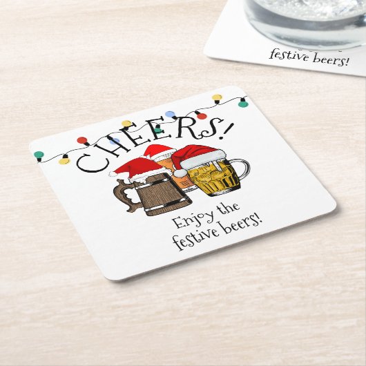 DRIE BEERS CHEERS Kerstmis Kartonnen Onderzetters (Schuin)