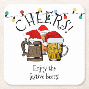 DRIE BEERS CHEERS Kerstmis Kartonnen Onderzetters