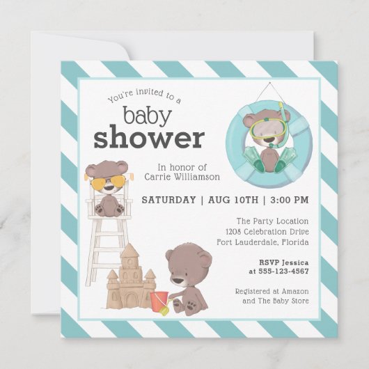 Drie Beren in het Beach Baby shower voor Boy Kaart (Voorkant)