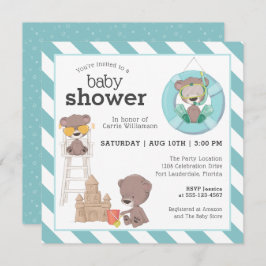 Drie Beren in het Beach Baby shower voor Boy Kaart