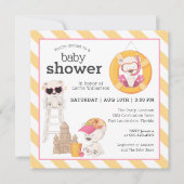 Drie Beren in het Beach Baby shower voor Meisje Kaart (Voorkant)