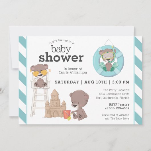 Drie Beren op het Beach Boy Baby shower Kaart (Voorkant)