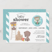 Drie Beren op het Beach Boy Baby shower Kaart (Voorkant / Achterkant)