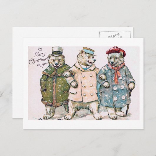 "Drie Beren" Vintage Feestdagenkaart (Voorkant / Achterkant)