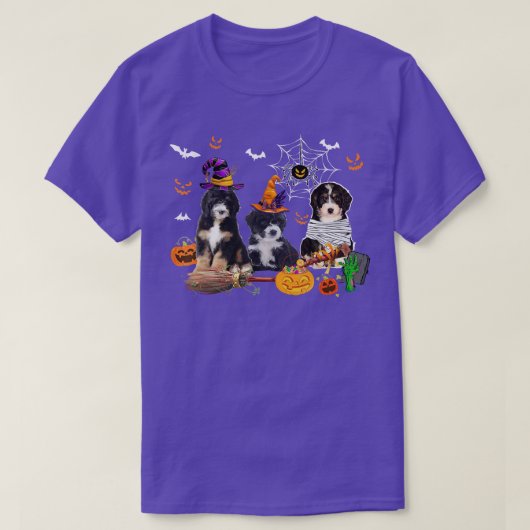 Drie Bernedoodle Dogs Witch Halloween Mummy Scary T-shirt (Design voorkant)