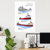 Drie beroemde scheepswrakken geschiedenis poster (Thuiskantoor)