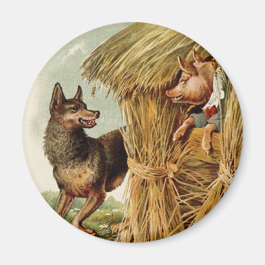 Drie Biggetjes Grote Boze Wolf, Klassiek Sprookje Magneet (Voorkant)