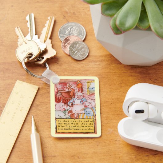 Drie Biggetjes Koken Wolf, Vintage Sprookje Sleutelhanger (Bureau)