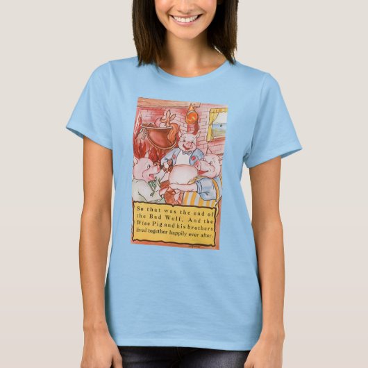 Drie Biggetjes Koken Wolf, Vintage Sprookje T-shirt (Voorkant)