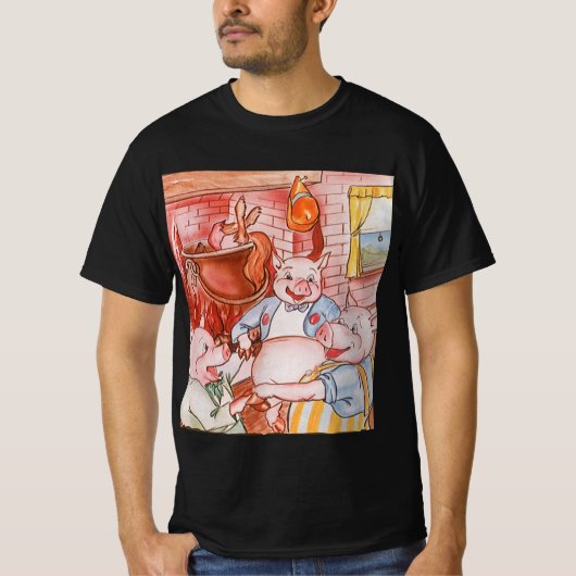 Drie Biggetjes Koken Wolf, Vintage Sprookje T-shirt (Voorkant)