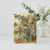 Drie Biggetjes Vintage Sprookje Briefkaart (Staand voorkant)