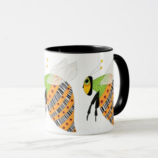 Drie bijenstreepjescode bijen mok (Voorkant rechts)