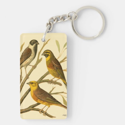Drie binnenlandse vogels op een filiaal sleutelhanger (achterkant)