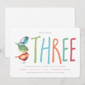 Drie Birdie Third Birthday party Kaart (Voorkant / Achterkant)