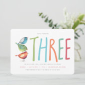 Drie Birdie Third Birthday party Kaart (Staand voorkant)