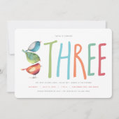 Drie Birdie Third Birthday party Kaart (Voorkant)