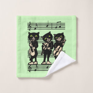 Drie Black Cat muzikanten Blad met Notities Groen Washandje
