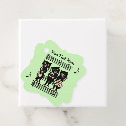 Drie Black Cat Muzikanten Bladmuziek Lichtgroen Bedankjes Labels (In situ)