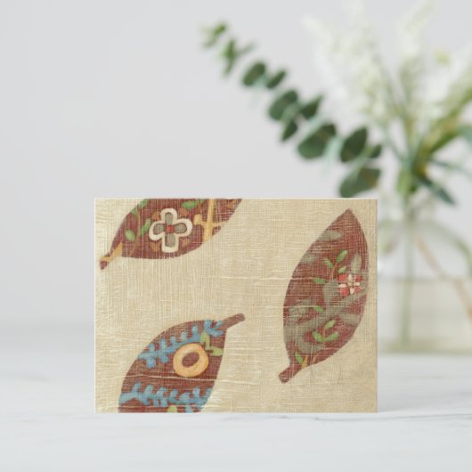 Drie bladeren op Linen Texture Background Briefkaart (Staand voorkant)
