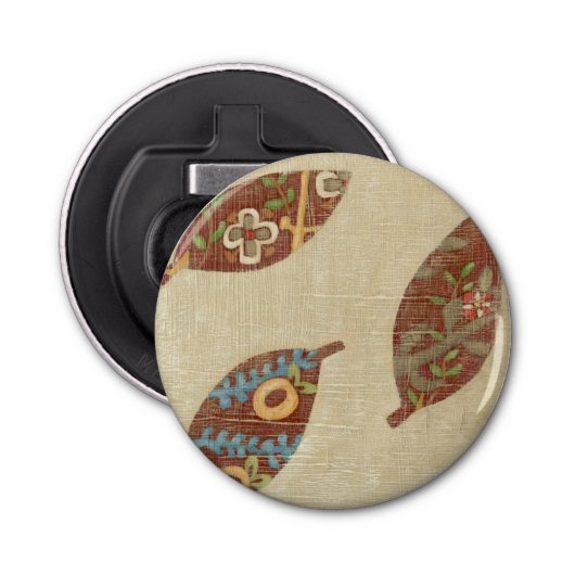 Drie bladeren op Linen Texture Background Button Flesopener (Voorkant)