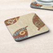 Drie bladeren op Linen Texture Background Drankjes Onderzetter (Linkerzijde)