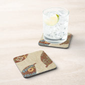 Drie bladeren op Linen Texture Background Drankjes Onderzetter (Rechterzijde)