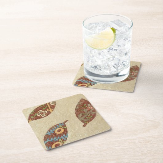 Drie bladeren op Linen Texture Background Kartonnen Onderzetters (Insitu)