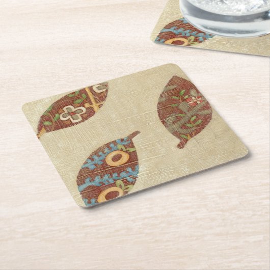 Drie bladeren op Linen Texture Background Kartonnen Onderzetters (Schuin)