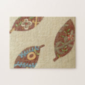 Drie bladeren op Linen Texture Background Legpuzzel (Horizontaal)