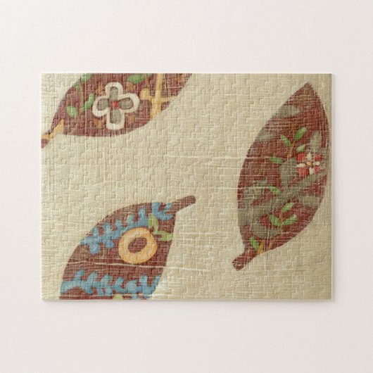 Drie bladeren op Linen Texture Background Legpuzzel (Horizontaal)