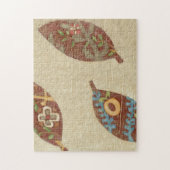 Drie bladeren op Linen Texture Background Legpuzzel (Verticaal)