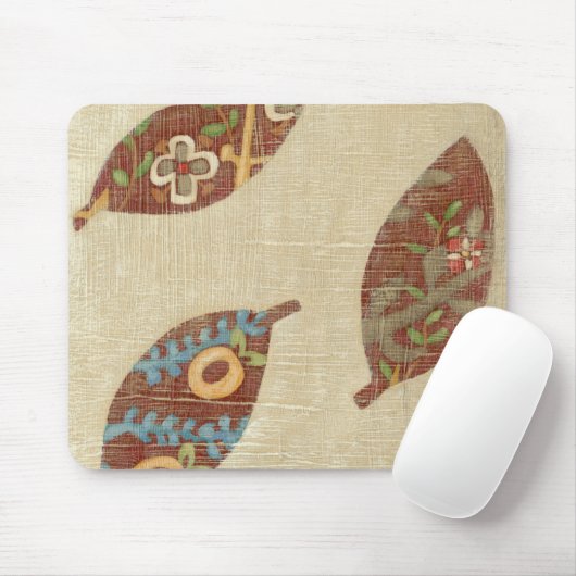 Drie bladeren op Linen Texture Background Muismat (Met muis)