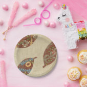 Drie bladeren op Linen Texture Background Papieren Bordje (Feest)