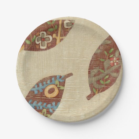 Drie bladeren op Linen Texture Background Papieren Bordje (Voorkant)