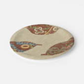 Drie bladeren op Linen Texture Background Papieren Bordje (Gekanteld)