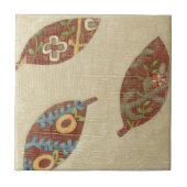 Drie bladeren op Linen Texture Background Tegeltje (Voorkant)