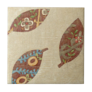 Drie bladeren op Linen Texture Background Tegeltje