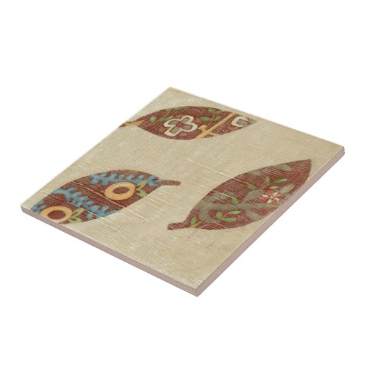 Drie bladeren op Linen Texture Background Tegeltje (Zijkant)