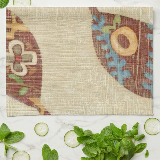 Drie bladeren op Linen Texture Background Theedoek (Gevouwen)