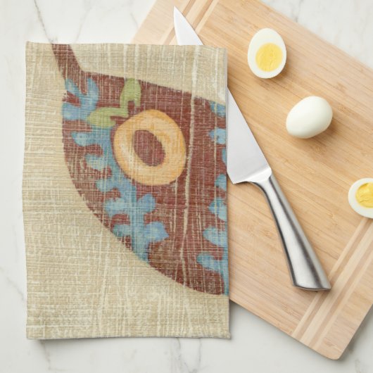 Drie bladeren op Linen Texture Background Theedoek (Quarter Fold)